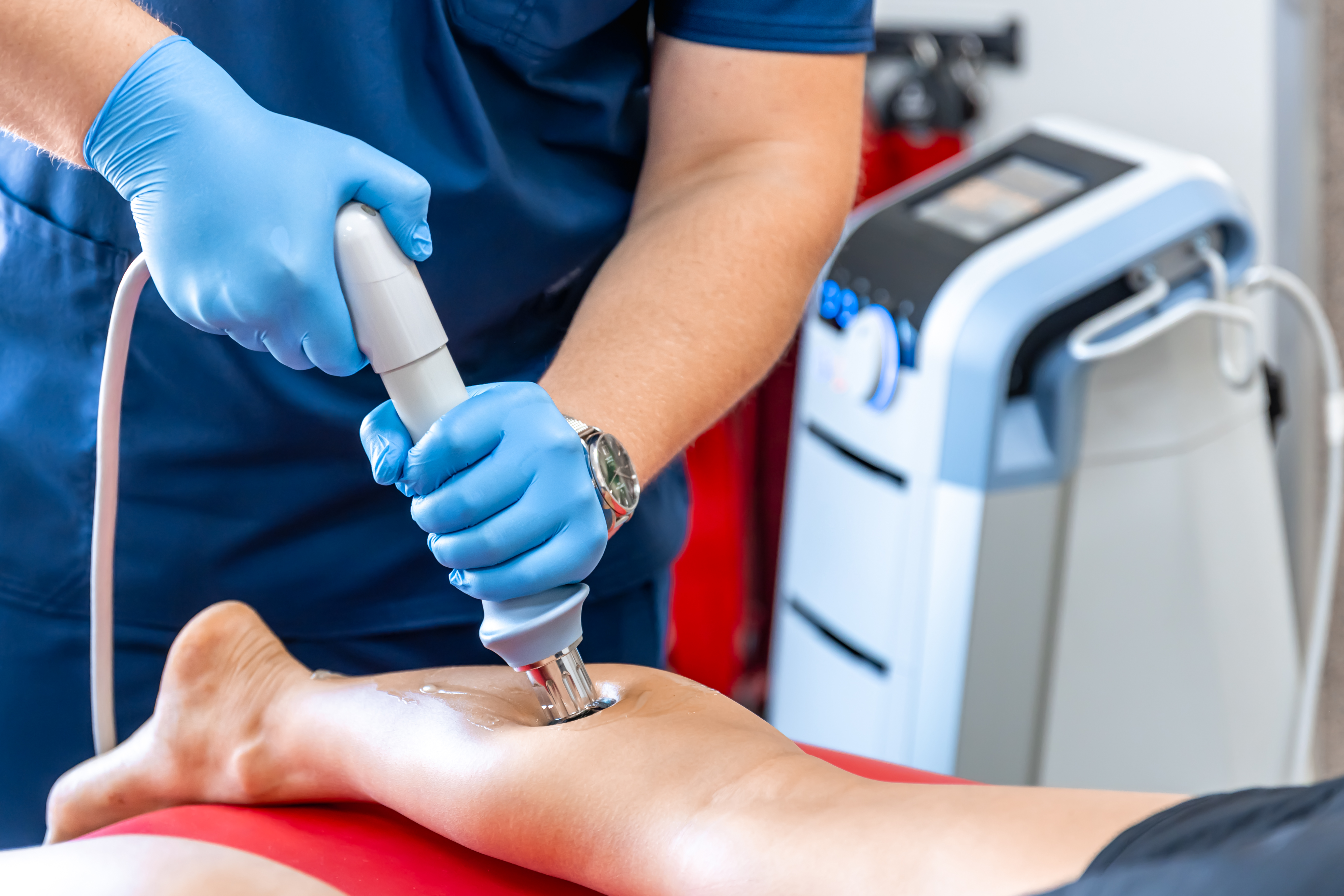 Laser therapy treatment on lower leg